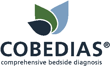 Farbiges Typo-Signet COBEDIAS AG mit organischer Grafik und Baseline