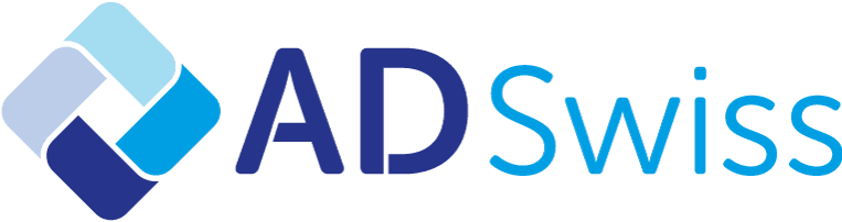Signet AD Swiss Net AG mit Deko-Element in Blau- und Violetttönen